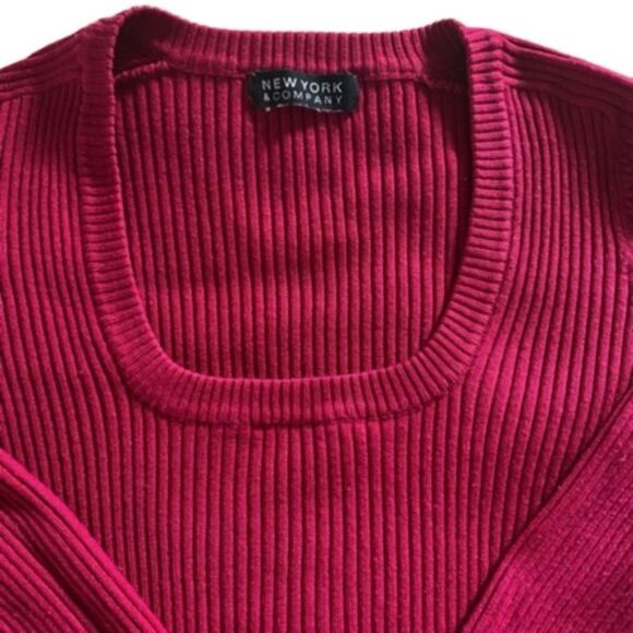 New York & Co Raspberry Ribbed Knit Sweater Size Medium Large - Picture 6 of 6